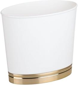 img 4 attached to Compact and Stylish mDesign Oval Trash Can for Bathrooms, Kitchens, Offices, Dorms - White/Soft Brass