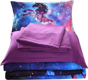 img 1 attached to 🦄 Wowelife Galaxy Unicorn Queen Bedding Set with Comforter, Flat Sheet, Fitted Sheet, and 2 Pillow Cases