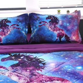 img 3 attached to 🦄 Wowelife Galaxy Unicorn Queen Bedding Set with Comforter, Flat Sheet, Fitted Sheet, and 2 Pillow Cases