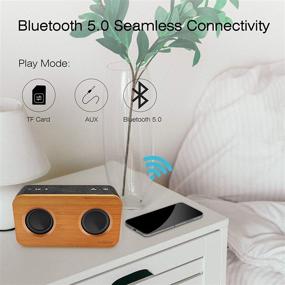 img 2 attached to INSMY Retro Bluetooth Speaker: 20W Portable Wood Home Audio Super Bass Stereo - Bluetooth 5.0 24H Playtime - TF Card/Aux Support - Wireless Bookshelf Speaker for Party (Black&Bamboo)