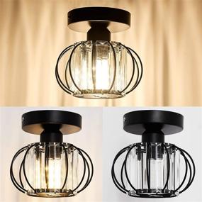 img 2 attached to 💡 YYJLX Semi Flush Mount Ceiling Light Fixture: Elegant Antique Crystal Chandelier for Bathroom, Hallway, Cafe, Bar, Porch (Black)