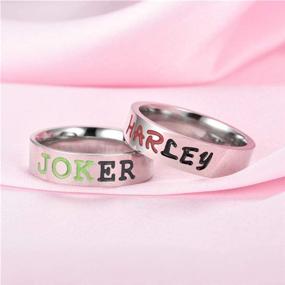 img 1 attached to 💍 Stylish BICMTE Stainless Steel Wedding Rings for Harley Quinn and The Joker Fans - His and Hers Couple Rings for Anniversary and Jewelry Collections