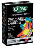 💪 curad performance series ironman fingertip and knuckle antibacterial bandages with strong adhesive, fabric material, 20 count логотип