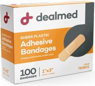 dealmed sheer plastic flexible adhesive bandages – 100 count (1 pack) for first aid kit, latex free, wound care with non-stick pad, size: 1&#34; x 3&#34; логотип