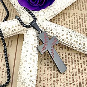 img 1 attached to ⚾️ YOUFENG Sports Cross Necklace for Men, Women, and Athletes - Stainless Steel Baseball Cross Pendant with Baseball Bat Design