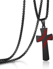 img 4 attached to ⚾️ YOUFENG Sports Cross Necklace for Men, Women, and Athletes - Stainless Steel Baseball Cross Pendant with Baseball Bat Design