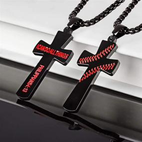 img 2 attached to ⚾️ YOUFENG Sports Cross Necklace for Men, Women, and Athletes - Stainless Steel Baseball Cross Pendant with Baseball Bat Design