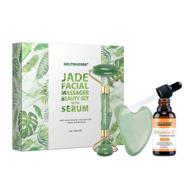 revitalize your skin with neutriherbs thanksgiving day gua sha massage tool jade roller and gua sha set + vitamin c serum (3 in 1 kit) - green logo