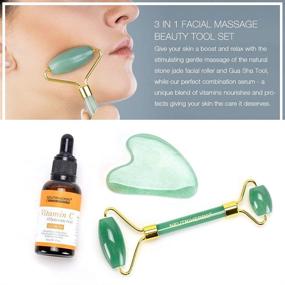 img 1 attached to Revitalize Your Skin with NEUTRIHERBS Thanksgiving Day Gua Sha Massage Tool Jade Roller and Gua Sha Set + Vitamin C Serum (3 in 1 Kit) - Green