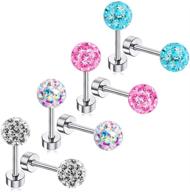 👶 hypoallergenic earrings for girls toddlers kids - flat backs, safe screw-on ball earrings, stainless steel baby children stud earring set by zhiyaor logo