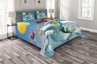 ambesonne mermaid bedspread: little mermaid illustration on a big wave - decorative quilted coverlet set for kids, queen size, blue green logo