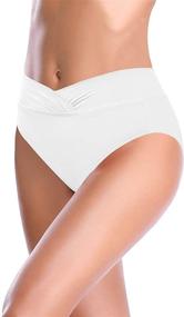 img 1 attached to Stylish Twist Front High Waisted Bikini Bottoms for Women by SHEKINI