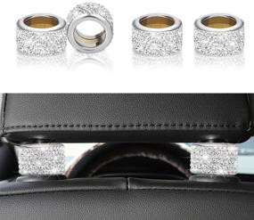 img 4 attached to 💎 Premium Crystal Diamond Car Headrest Collars - 4 Pack Bling Car Seat Head Rest Collars Rings, Silver - Interior Decor for Car, SUV, Truck - by Otostar