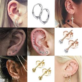 img 1 attached to 💎 Jstyle 9 Pairs Stainless Steel CZ Ball Tiny Cartilage Earrings Studs for Women Tragus Helix Endless Hoop Piercing Set