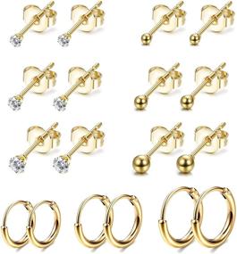 img 4 attached to 💎 Jstyle 9 Pairs Stainless Steel CZ Ball Tiny Cartilage Earrings Studs for Women Tragus Helix Endless Hoop Piercing Set