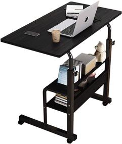 img 4 attached to Compact Folding Gaming-Laptop Desk with Storage for Small Spaces - Adjustable Height Home Office Computer Desk for Bedroom - 32×16×23-36 inches (Black)