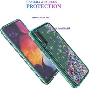 img 1 attached to 💎 YmhxcY Galaxy A50 Case with Tempered Glass Screen Protector [2 Pack], Glitter Liquid Waterfall Flowing Sparkle Shiny Diamond Girls Cute Phone Case for Samsung Galaxy A50 2019 6.4"-AX Teal