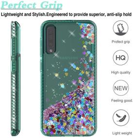 img 2 attached to 💎 YmhxcY Galaxy A50 Case with Tempered Glass Screen Protector [2 Pack], Glitter Liquid Waterfall Flowing Sparkle Shiny Diamond Girls Cute Phone Case for Samsung Galaxy A50 2019 6.4"-AX Teal