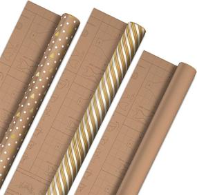 img 4 attached to Hallmark DIY Bow Templates on Reverse Holiday Wrapping Paper (3 Rolls: 120 🎁 sq. ft. ttl) - Christmas Trees, Gold Stripes, Solid Kraft for Christmas, Hanukkah, Weddings, Birthdays