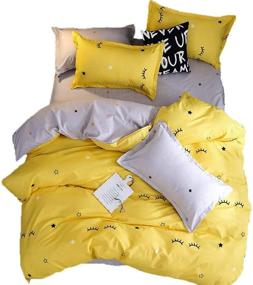 img 4 attached to 🛏️ Комплект одеял Comforter Eyelashes BeddingWish для девочек с молнией, завязками для дуве и - 3 шт. (содержит 1 наволочку, 2 чехла для дуве) Ультра мягкий комплект постельного белья размера Queen в уходе за желтой для детей.