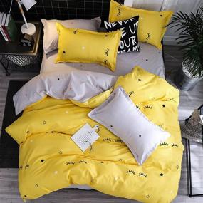 img 3 attached to 🛏️ BeddingWish Eyelashes Comforter Set for Girls with Zipper Tie Duvet Cover - 3Pcs (Includes 1 Pillowcase, 2 Duvet Covers) Ultra Soft Queen Size Bedding Set in Easy Care Yellow for Kids