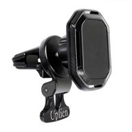 magnetic car phone holder mount with upgraded spring clamp, support feet, and 4 powerful magnets - strong magnetic car mount for all phones, fits horizontal and vertical vents logo