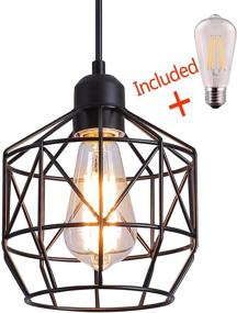 img 3 attached to 🏡 Q&amp;S Industrial Modern Farmhouse Hanging Basket Pendant Light: Kitchen Lighting Fixtures for Island, Sink, Entryway, Dining Room, Bathroom - Includes LED Bulb