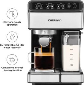 img 2 attached to 🔥 Chefman 6-in-1 Espresso Machine: Powerful 15-Bar Pump, Brew Single or Double Shot, Built-In Milk Froth for Cappuccino & Latte Coffee, XL 1.8 Liter Water Reservoir, Dishwasher-Safe Parts, Stainless Steel