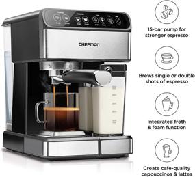 img 3 attached to 🔥 Chefman 6-in-1 Espresso Machine: Powerful 15-Bar Pump, Brew Single or Double Shot, Built-In Milk Froth for Cappuccino & Latte Coffee, XL 1.8 Liter Water Reservoir, Dishwasher-Safe Parts, Stainless Steel