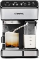 🔥 chefman 6-in-1 espresso machine: powerful 15-bar pump, brew single or double shot, built-in milk froth for cappuccino & latte coffee, xl 1.8 liter water reservoir, dishwasher-safe parts, stainless steel logo