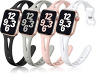 getino apple watch band 40mm 38mm 41mm 4 pack, compatible with iwatch series 7 6 5 4 3 2 1 se, stylish & durable soft silicone slim sport watch bands for women men - black, pink sand, pebble gray, white logo