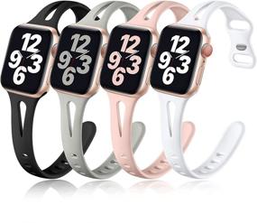 img 4 attached to Getino Apple Watch Band 40mm 38mm 41mm 4 Pack, Compatible with iWatch Series 7 6 5 4 3 2 1 SE, Stylish & Durable Soft Silicone Slim Sport Watch Bands for Women Men - Black, Pink Sand, Pebble Gray, White