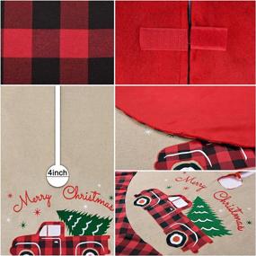 img 1 attached to 🎄 Yuboo Vintage Truck Burlap Christmas Tree Skirt: 48 Inches Large with Plaid Buffalo Border and Embroidered Red Truck Rug - Perfect Fall Xmas Décor
