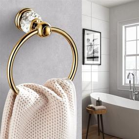 img 3 attached to 🛁 Gold Round Crystal Towel Ring - Stylish Wall Mounted Decorative Hand Towel Holder for Bathrooms