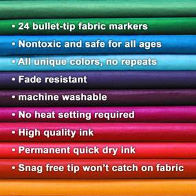 img 1 attached to Top-rated Non-Toxic Fabric Markers (PACK OF 24 PENS) - Set of 24 Vibrant Colors - NO DUPLICATES - Bullet Tip - Machine Washable Paint - Ideal for Writing on Clothes, Clothing, Jeans, Pants, and Shirts