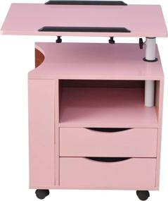 img 4 attached to 📚 Qiveno Pink Nightstand with Adjustable Lift Top, 2 Drawers, Side Magazine Rack - Mobile Wheeled End Table & Computer Desk - Home Office Furniture