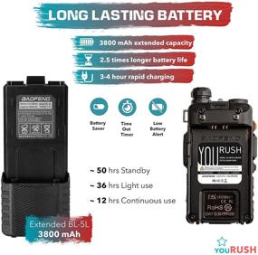 img 3 attached to 📻 Портативная радиостанция youRUSH 2 шт. - BAOFENG UV5R 5W Двухдиапазонная двухсторонняя радиостанция с увеличенной батареей BL-5L 3800 мАч, подвеска, USB-кабель для программирования, поддержка Chirp, встроенная функция VOX: максимальная связь в движении!