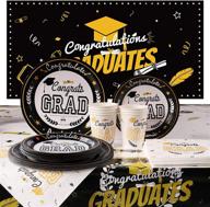 🎓 2021 graduation decorations: black and gold party supplies, disposable tableware, backdrop logo