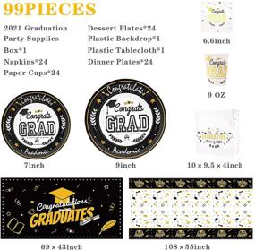 img 3 attached to 🎓 2021 Graduation Decorations: Black and Gold Party Supplies, Disposable Tableware, Backdrop