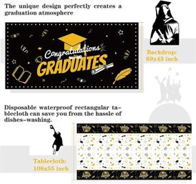 img 2 attached to 🎓 2021 Graduation Decorations: Black and Gold Party Supplies, Disposable Tableware, Backdrop