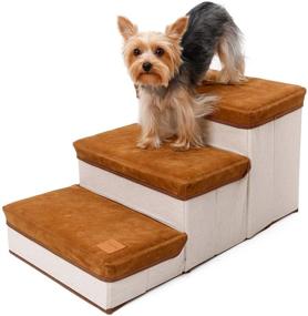 img 3 attached to 🐾 FLAdorepet 3-Layer Pet Dog Cat Stairs Steps with Foldable Extra Wide Ramp Ladder for Bed and Car, including Storage Compartment - Ultimate Pet Accessory!