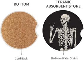 img 3 attached to Brighten Car Interiors with Britimes Absorbent Car Coasters - 2 Pack for Cup Holders - Ceramic Stone Cork Base Drink Coasters Human Skeleton