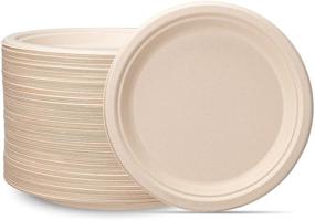 img 4 attached to Eco-Friendly Disposable Sugarcane Plates - 100% Compostable 9 Inch Heavy-Duty Paper Plates [125 Pack] - Brown Unbleached