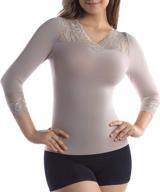 👗 md women's slimming bamboo 3/4 long sleeve lace v-neck undershirt - basic layer tee top логотип