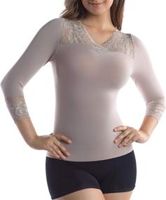 img 4 attached to 👗 MD Women's Slimming Bamboo 3/4 Long Sleeve Lace V-Neck Undershirt - Basic Layer Tee Top