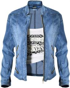 img 1 attached to 👚 Dreamskull Women's Stretch Denim Jean Jacket with Stand Collar - Enhancing SEO