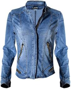 img 4 attached to 👚 Dreamskull Women's Stretch Denim Jean Jacket with Stand Collar - Enhancing SEO