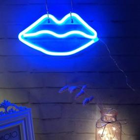 img 2 attached to Colorful Lip Shape Neon Signs LED Kiss Neon Light Sign: Perfect Wall Decor Lights for Christmas, Baby Girls Room, Bar, Wedding Party Supplies (Blue)