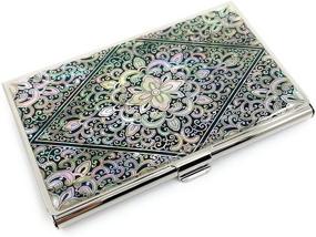 img 2 attached to Mother Of Pearl Business Card Case Credit Id Name Holder Travel Wallet Art Painting Design Metal Stainless Steel Engraved Slim Purse Pocket Cash Money Wallet (Diamond Arabesque)