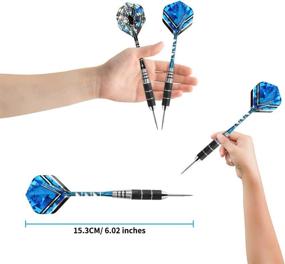 img 2 attached to 🎯 22 Grams Professional Steel Tip Darts Set - 6 Pack with Stainless Steel Barrel, Aluminum Shafts, and 2 Style Flights in Black & Blue